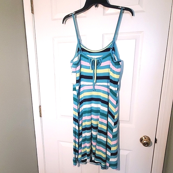 NWT SO Back Keyhole Skater Dress, Blue Stripe - Picture 4 of 5